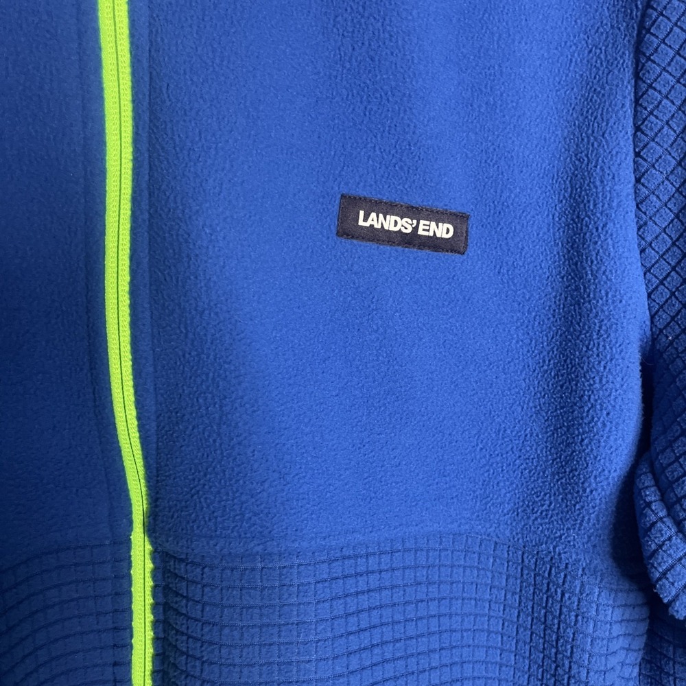 Men's Lands'‎ End Grid Fleece Zip-Up Jacket - Classic Cobalt Blue, Size Large - Picture 2 of 6